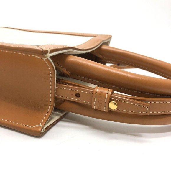 Authentic CELINE logo Vertical Cabas Mini 2WAY Shoulder Bag Canvas/Leather - Picture 6 of 9